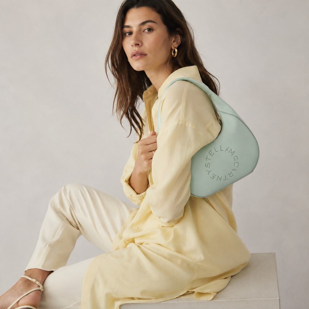 Stella McCartney Mint Green Small Perforate Vegan Leather Hobo Bag Logo Shoulder